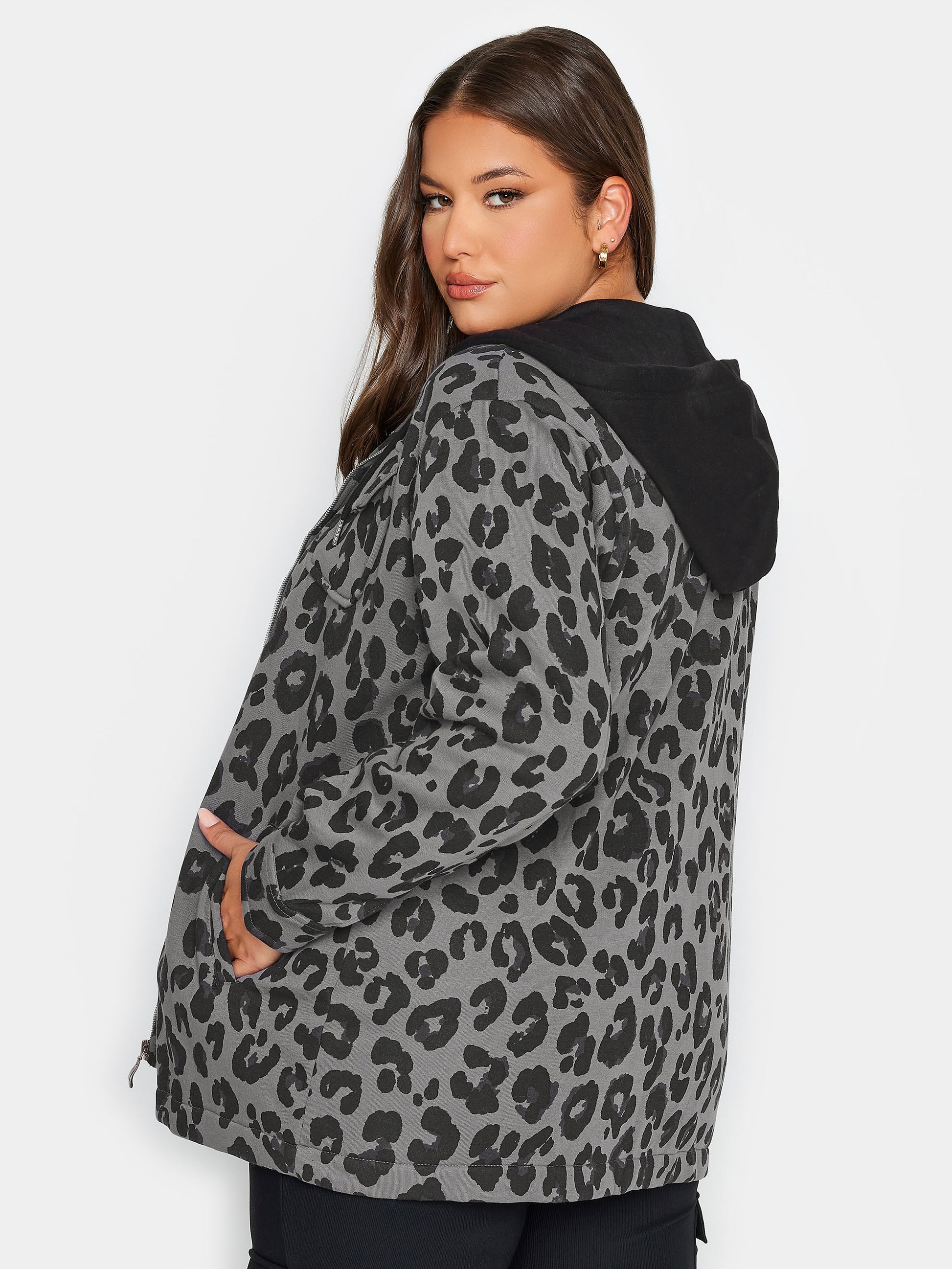 YoHooded Sweat Shacket Leopard