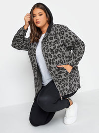 YoHooded Sweat Shacket Leopard