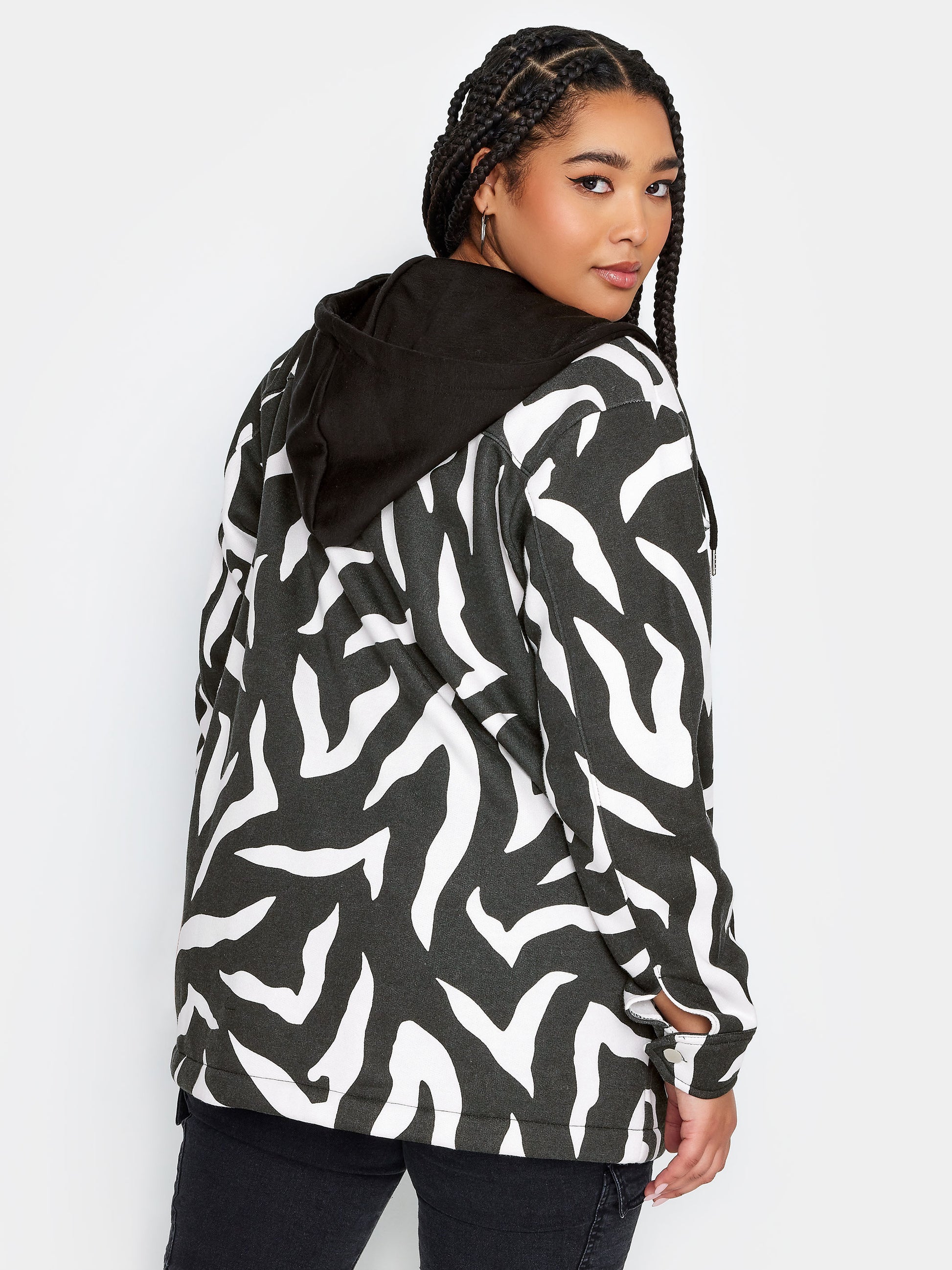 YoHooded Sweat Shacket Zebra