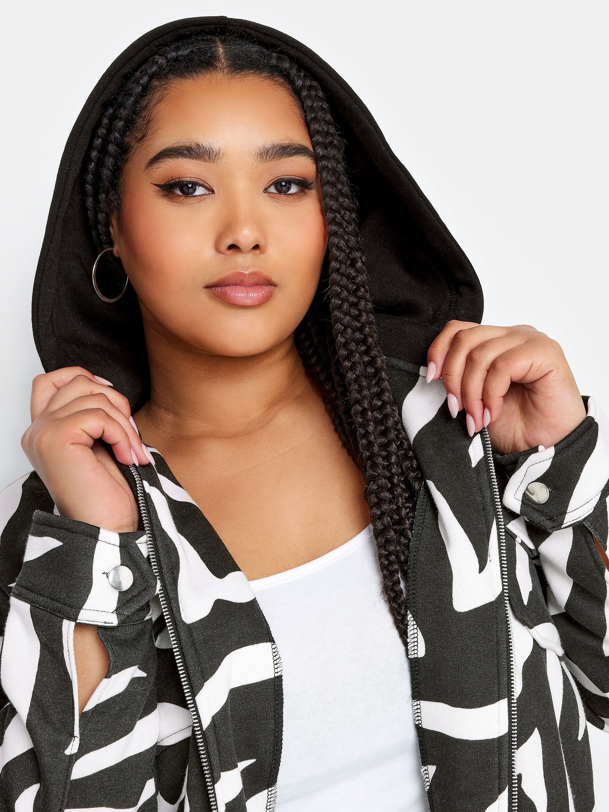 YoHooded Sweat Shacket Zebra