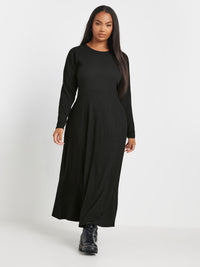 YoTEXTURED FLARED MAXI DRESS BLACK