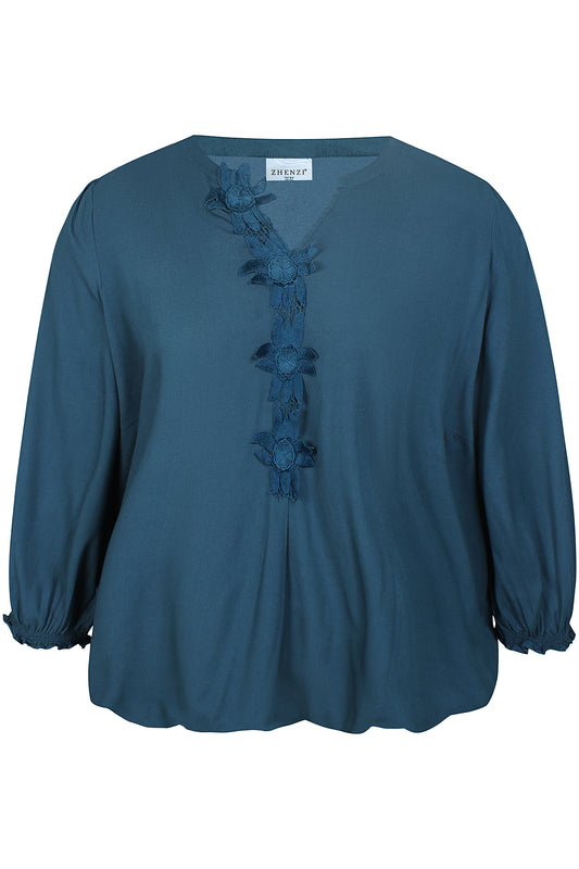 ZhLilie 1527 - Bluse med Blomsterdetaljer og elastikkant