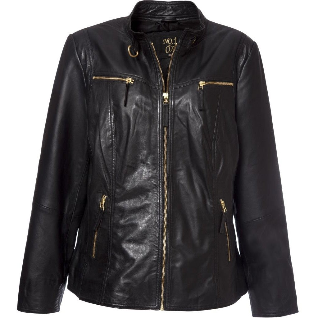 OX Leather Biker Jacket with Gold Zipper - noos