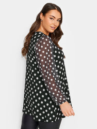 YoDOT PRINT MESH SLEEVE PLEATED TOP