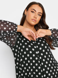 YoDOT PRINT MESH SLEEVE PLEATED TOP