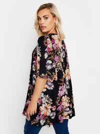 YoFloral Print Pleated Swing Top