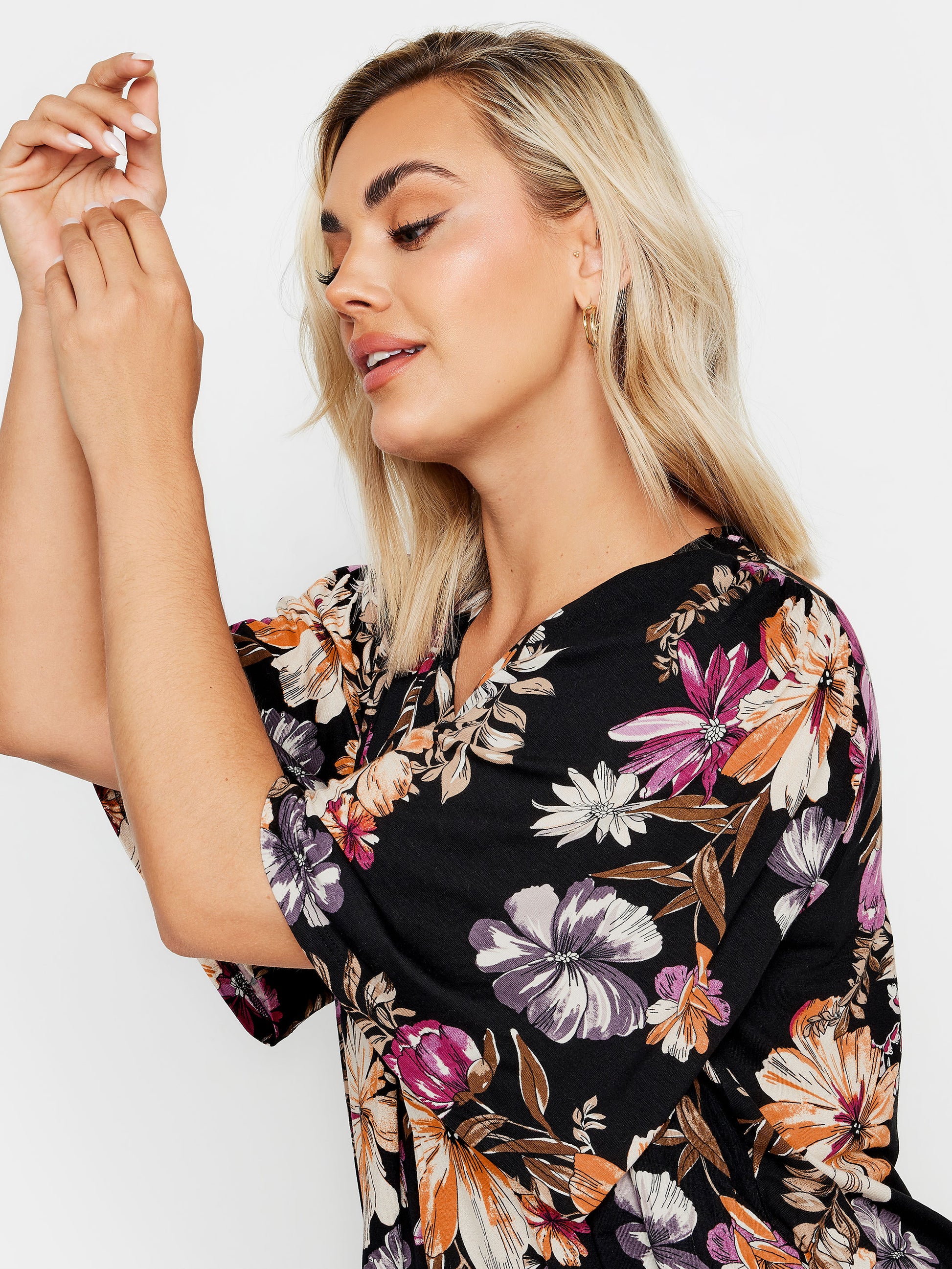 YoFloral Print Pleated Swing Top