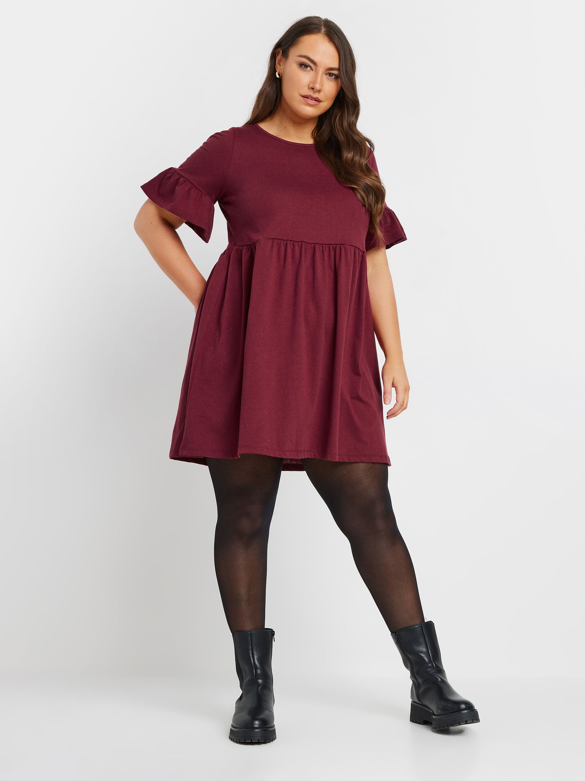 YoFrill Sleeve Smock Tunic Dress