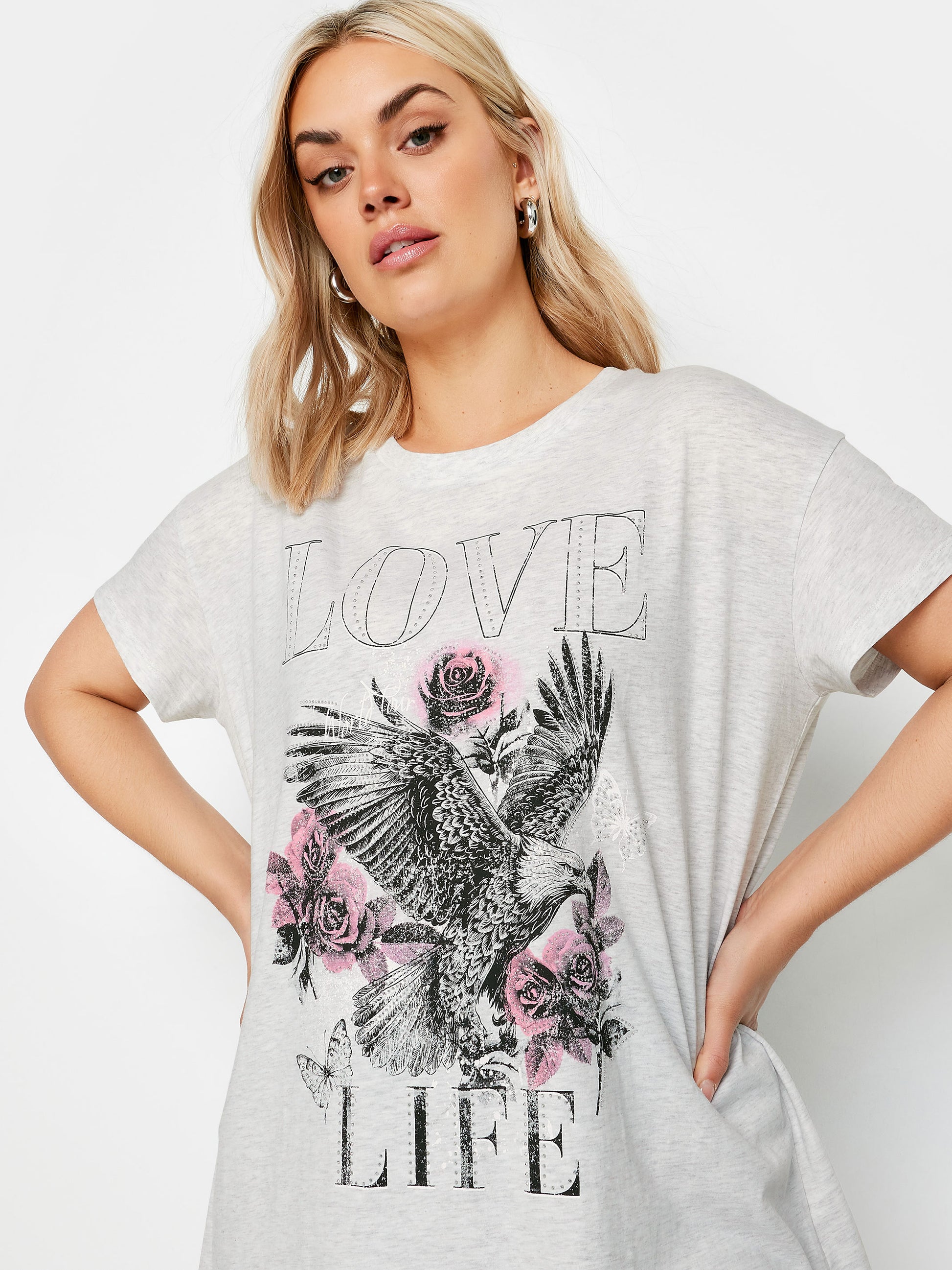 YoPlacement Print T-Shirt Love Life Grunge Grey