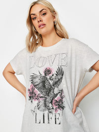 YoPlacement Print T-Shirt Love Life Grunge Grey