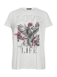 YoPlacement Print T-Shirt Love Life Grunge Grey