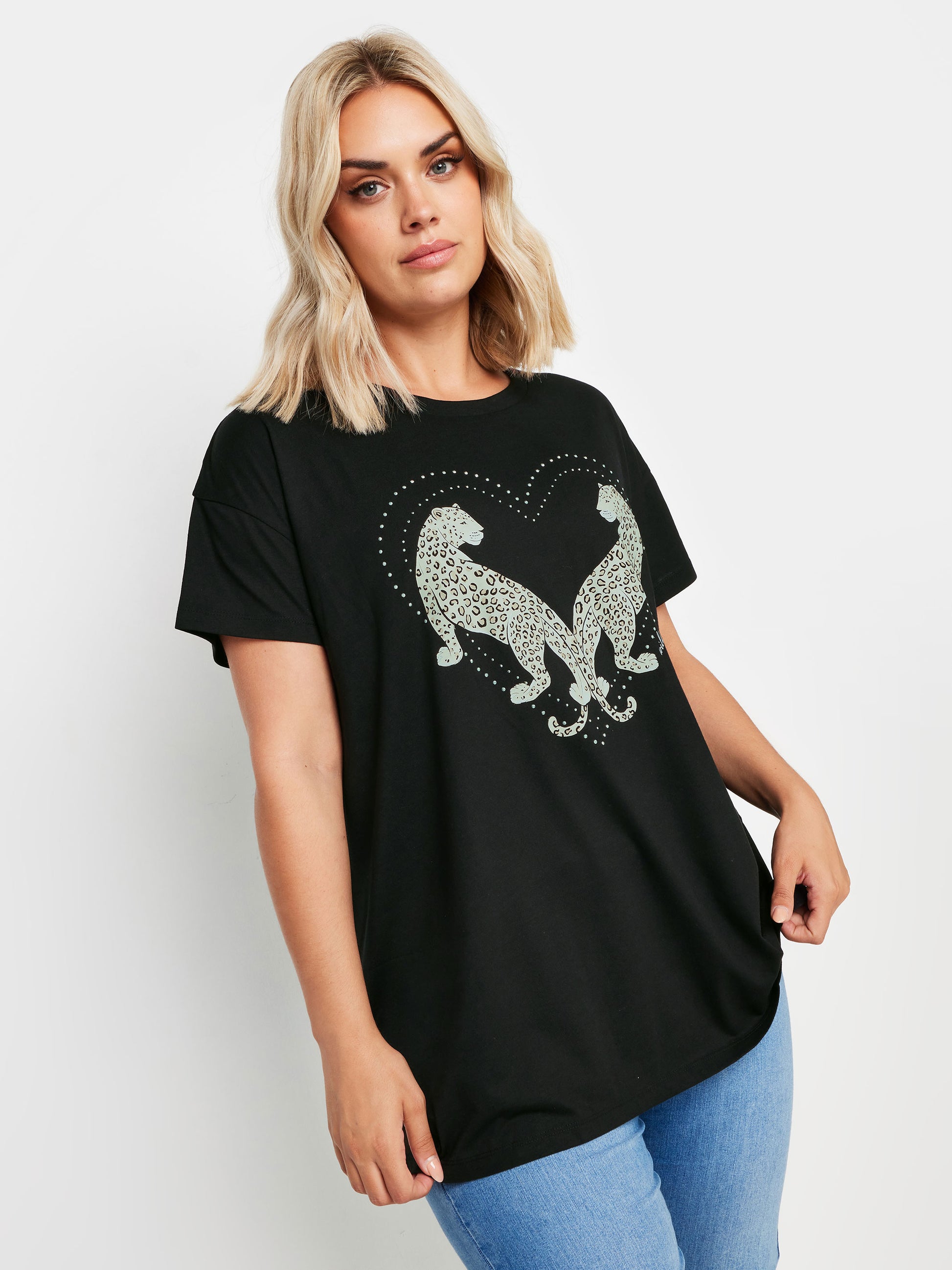 YoPrint T-shirt Black Leopard Stud