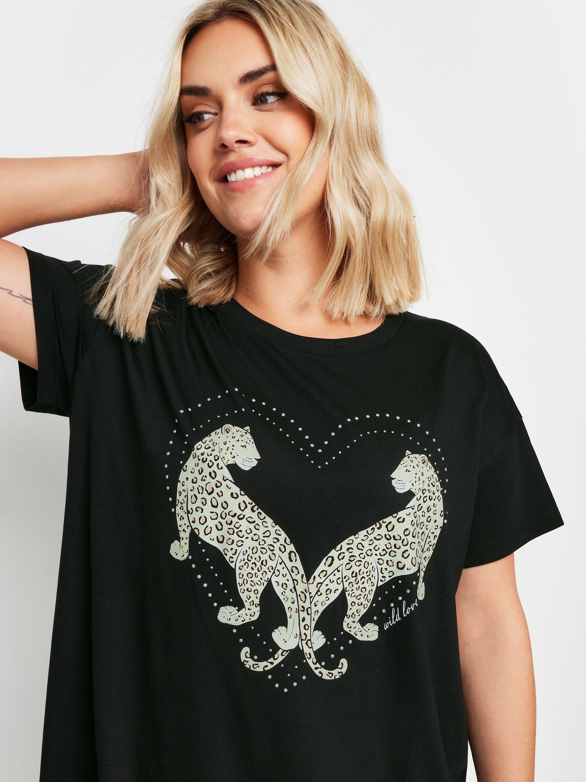 YoPrint T-shirt Black Leopard Stud