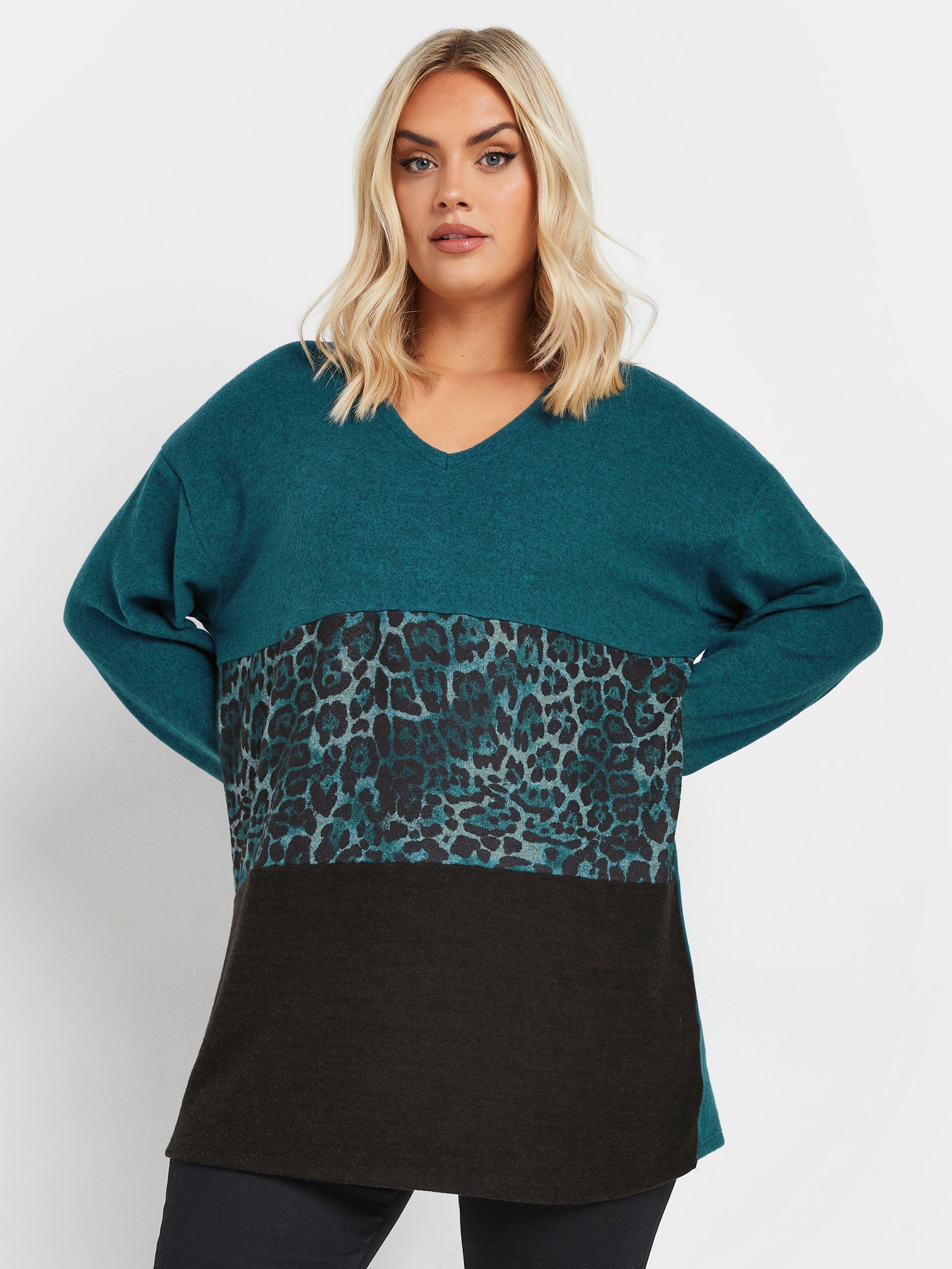 YoCOLOURBLOCK JUMPER TEAL ANIMAL