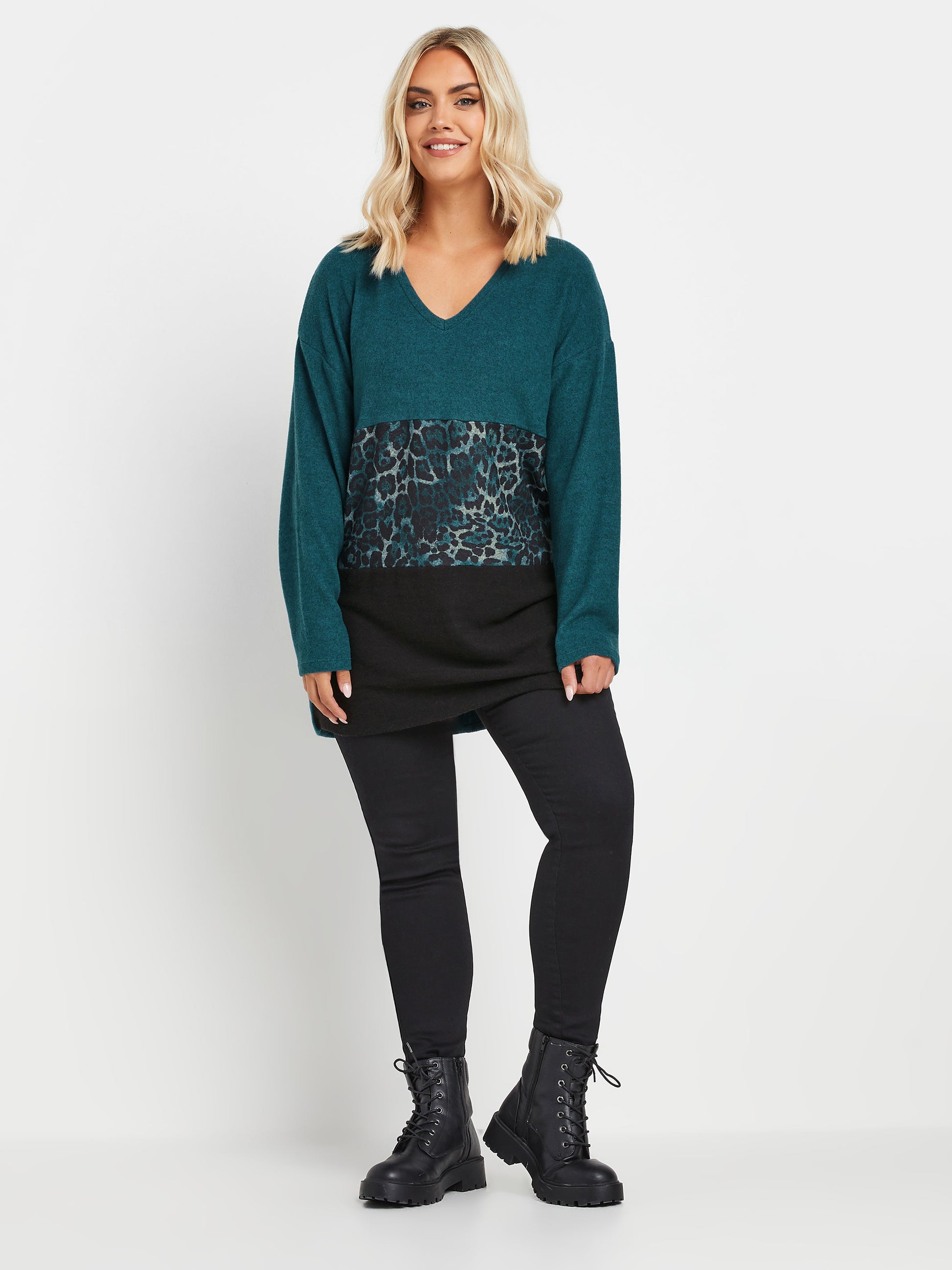 YoCOLOURBLOCK JUMPER TEAL ANIMAL