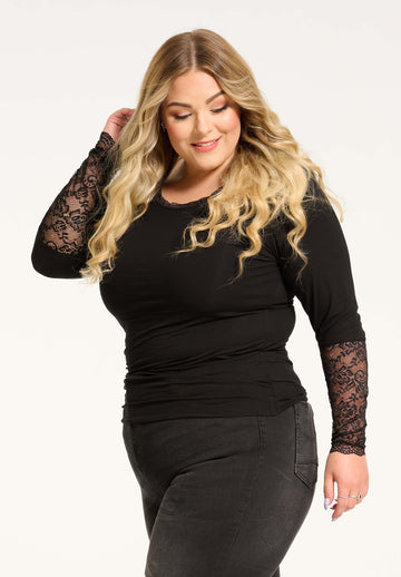 Ox62092 - Jersey Bluse med Blonde