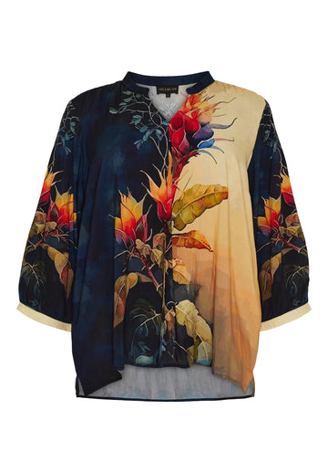 OX løs v-hals bluse med 3/4 ermer FJ