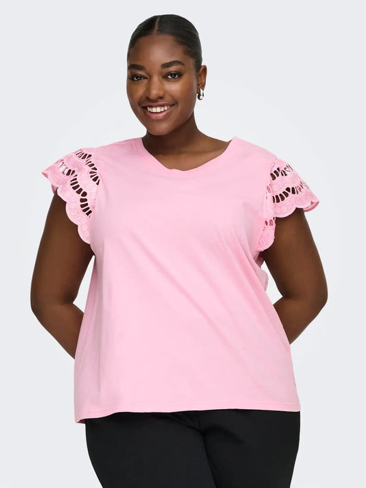 CarMacy -  Bluse med Blondeærmer