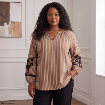 CpFILINE - Stribet Bluse med Broderi