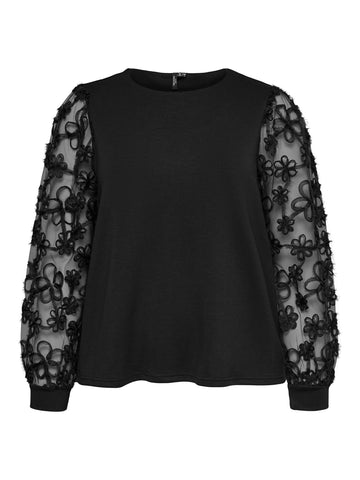 VmcChali - Bluse med Blondeærmer -Sort