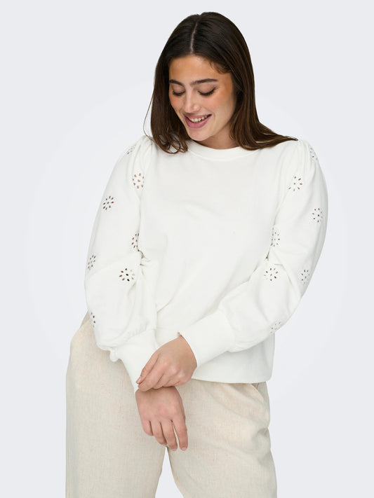 Langermet sweatshirt med puffermer og broderi