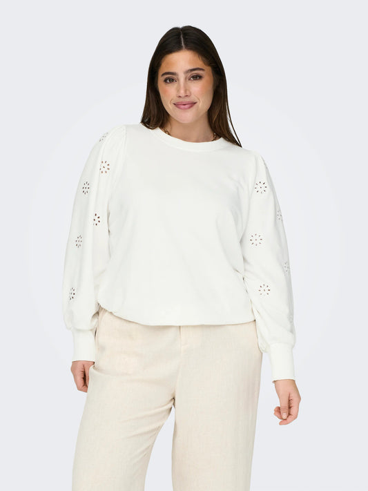 Langermet sweatshirt med puffermer og broderi