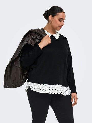 CarAlba - Ls Mix Top - Black Polka Dot