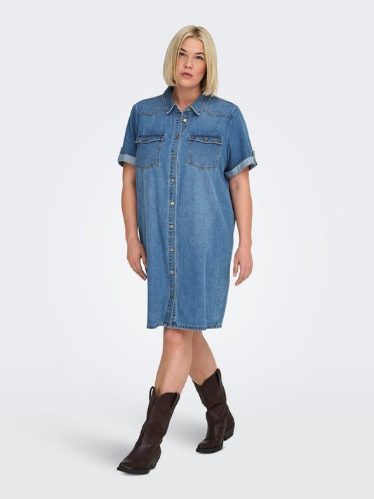 CarLisa - Kortærmet Denim Kjole - Noos