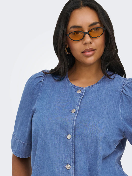 CARASTRA - Kortærmet Denim Skjortebluse