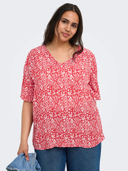 CarViwi - V-Hals Bluse AOP
