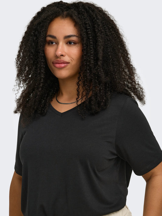 CarCoral - T-Shirt med V-hals og Elastikkant