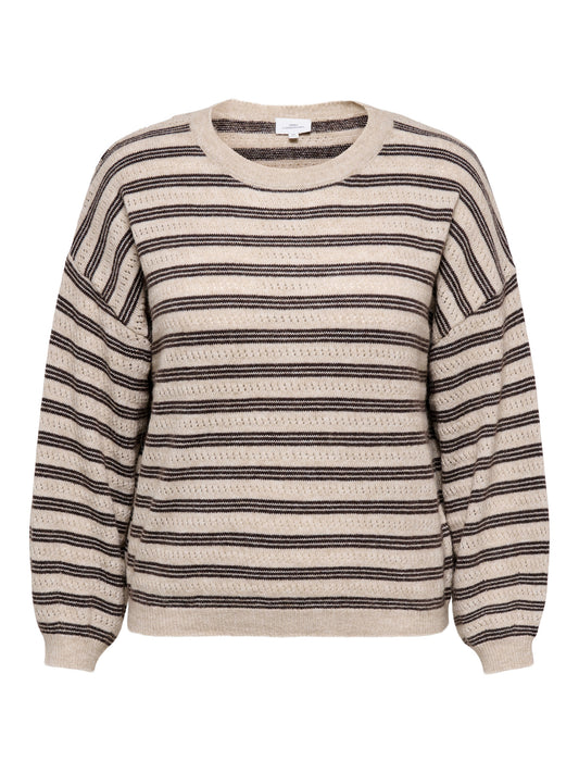 CarMonique - Stribet Pullover - Humus Mel/Coffee Bean