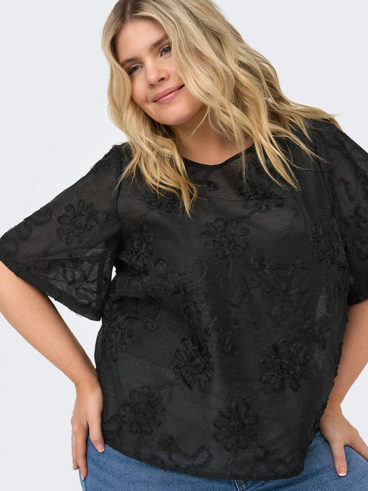 CarAnila - Bluse med Blomserdetaljer - Sort