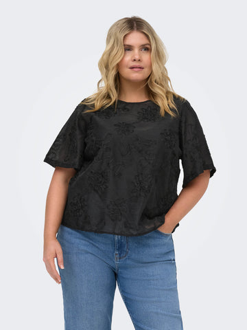 CarAnila - Bluse med Blomserdetaljer - Sort