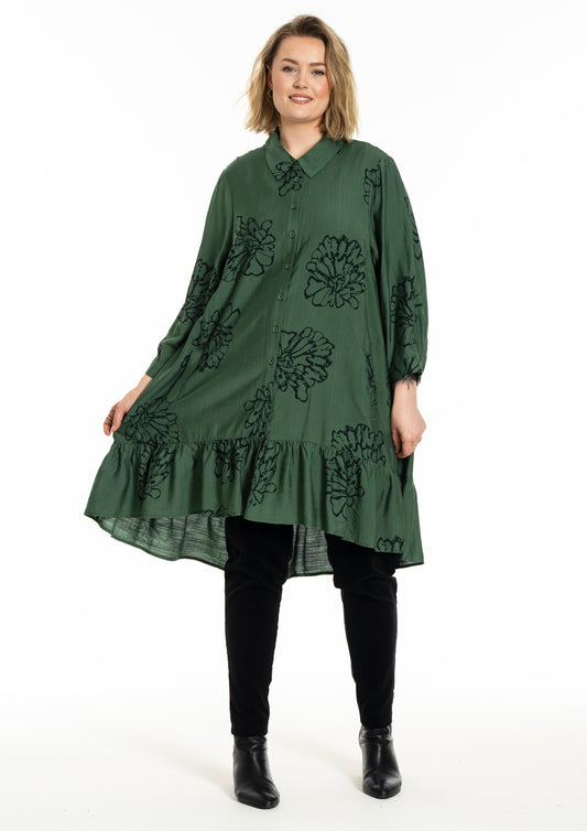 GoEdith - Skjortetunika med Sorte Blomster