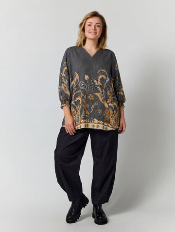 GoBeth - V-hals Bluse med Mønster