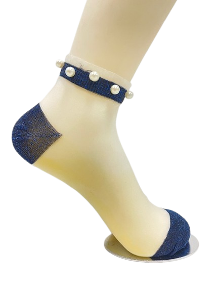 PMSheer Ankle Socks w. Glitter and Pearl