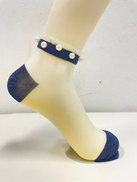 PMSheer Ankle Socks w. Glitter and Pearl