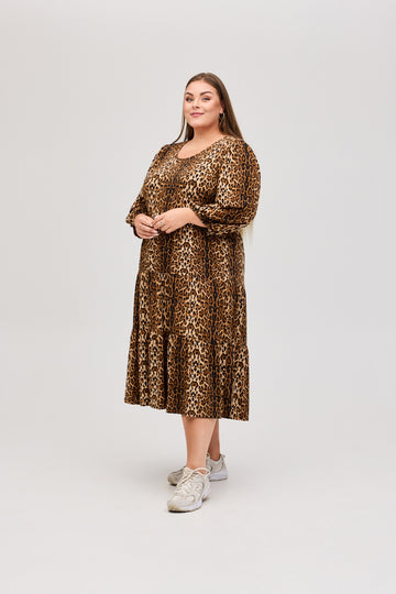 OxBrown Leopard - Lang Kjole 3/4 ærmer