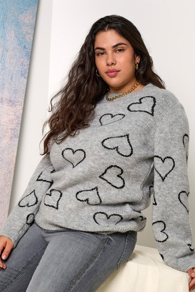 CARHAPPIE LS HEART O-NECK KNIT