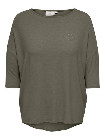CarLamour - 3/4 Top med Broderet Smiley