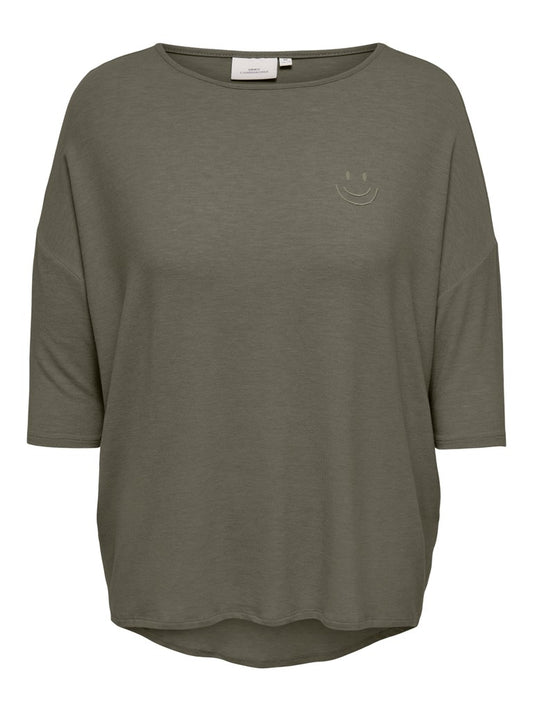 CarLamour - 3/4 Top med Broderet Smiley