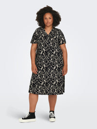 CARFYRLA S/S V-HALS BLK AOP DRESS