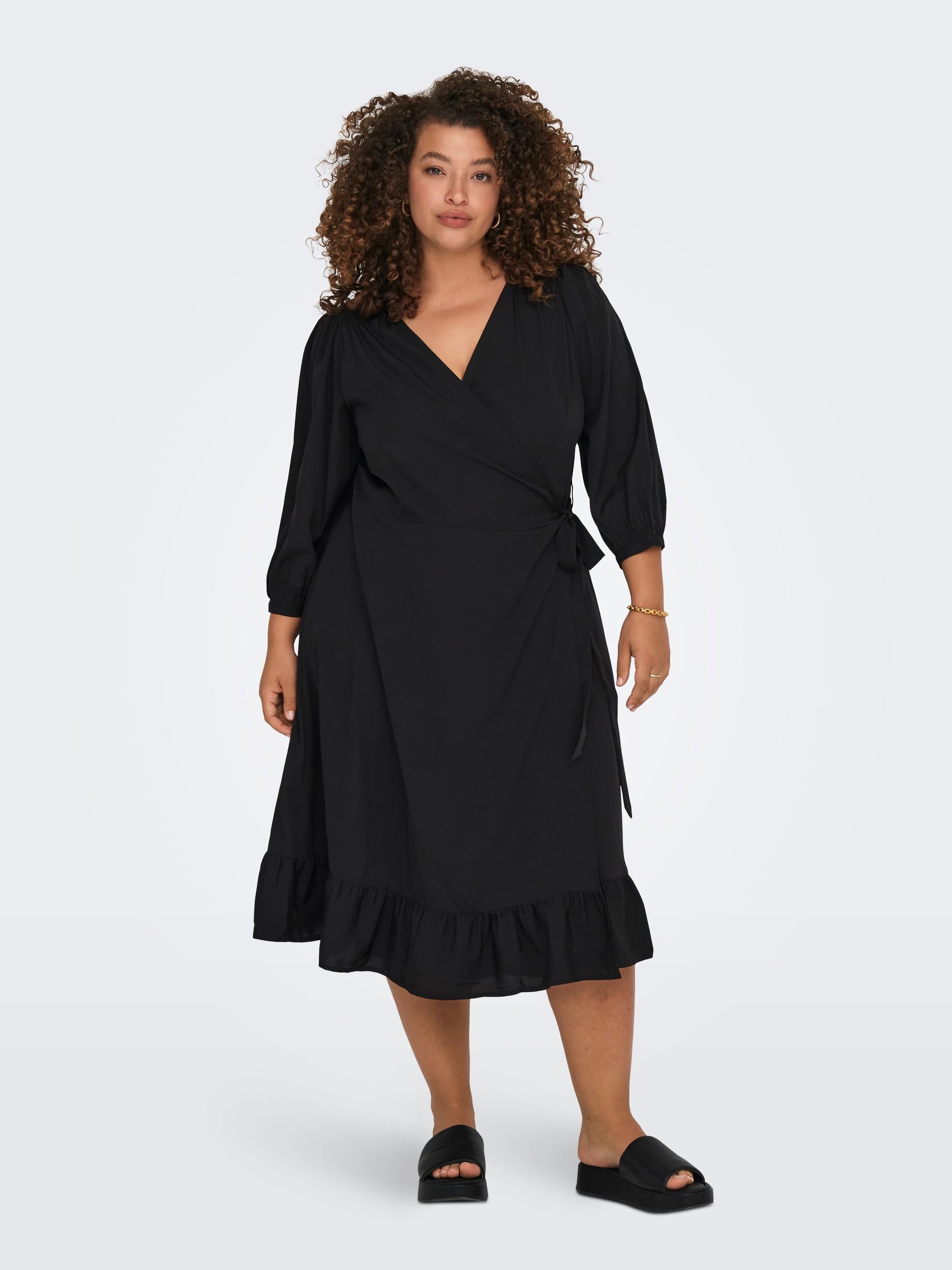 CARLIVIA 3/4 WRAP MIDI DRESS WVN NOOS