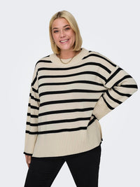 CARHELLA LS LOOSE STRIPED O-NECK KNIT