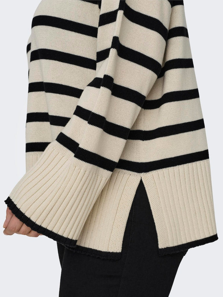 CARHELLA LS LOOSE STRIPED O-NECK KNIT