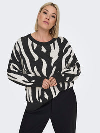 CARMONTANA ZEBRA LOOSE O-NECK KNIT