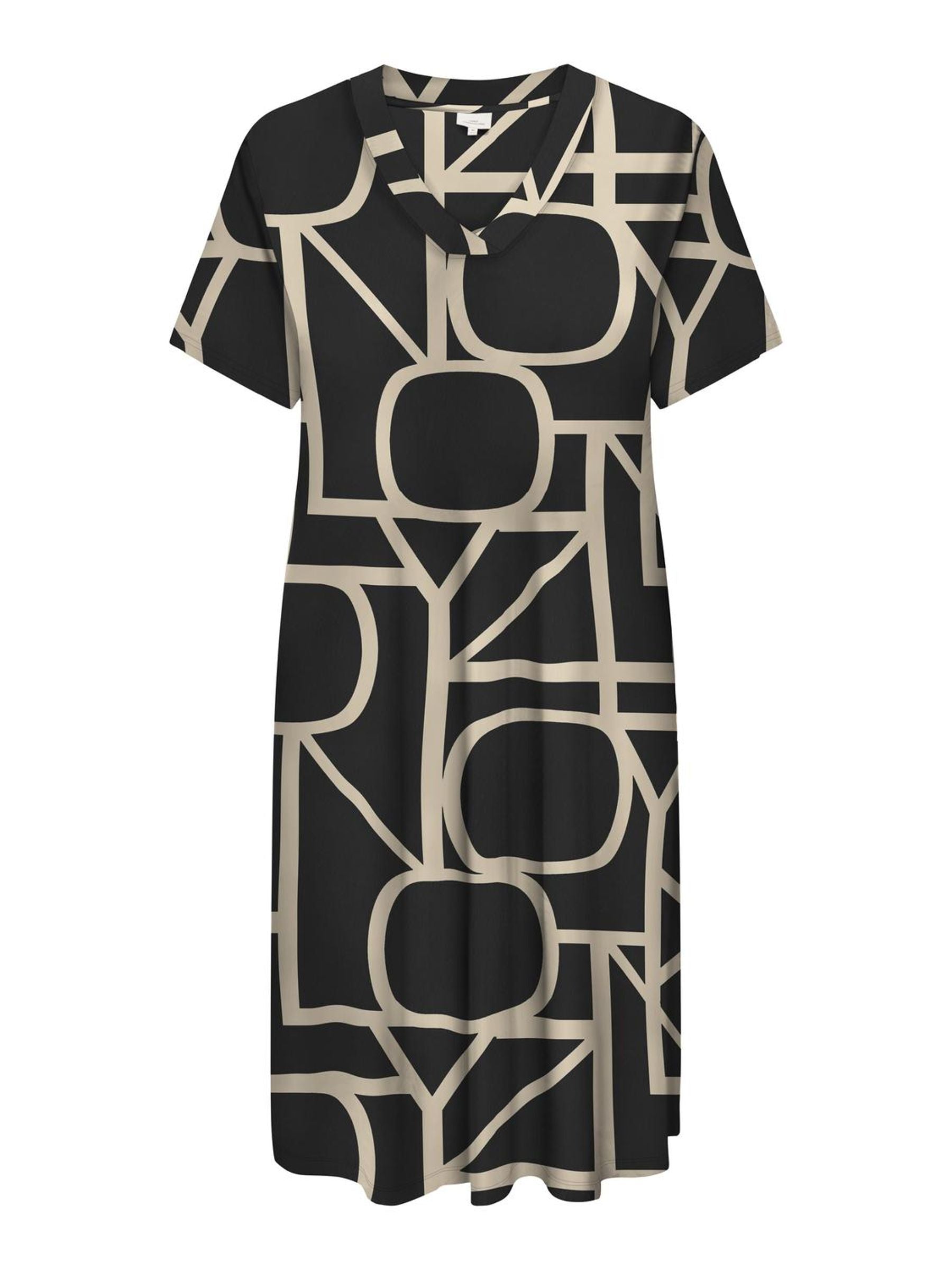 CARFYRLA S/S V-NECK BLK AOP DRESS