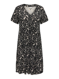 CARFYRLA S/S V-HALS BLK AOP DRESS