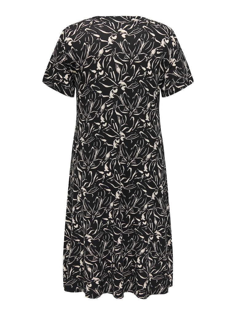 CARFYRLA S/S V-NECK BLK AOP DRESS